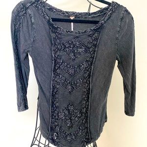 Free People Distressed Black and Gray Shirt
